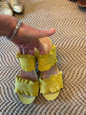 Free People yellow/chartreuse suede heels